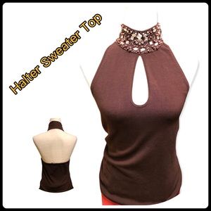 Colleen Lopez Sleeveless halter sequin sweater top